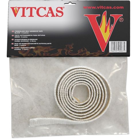 VITCAS SELF ADHESIVE STOVE GLASS TAPE 2MM X 25MM X 2M LONG WHITE