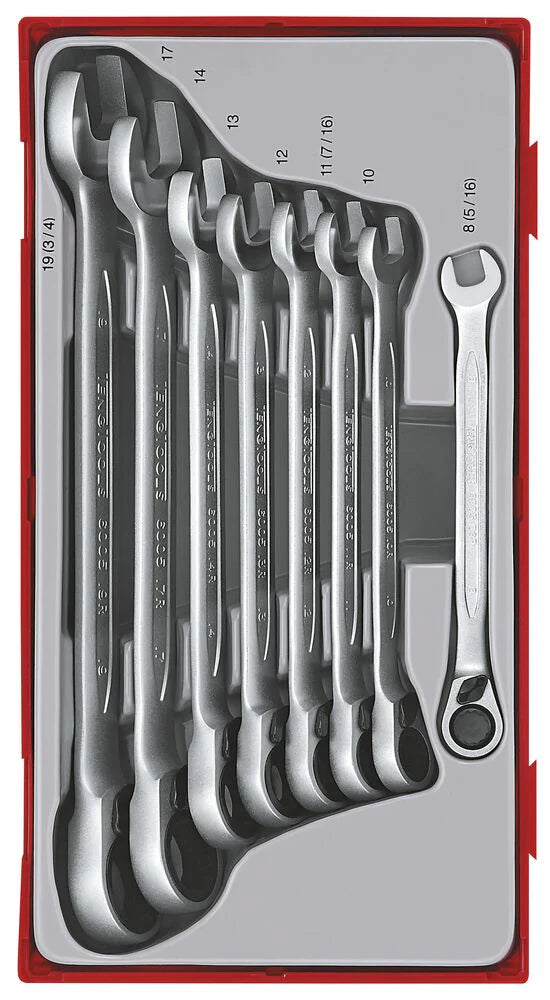 TENG TOOL Spanner Set Combn Rev Ratchet 8pcs