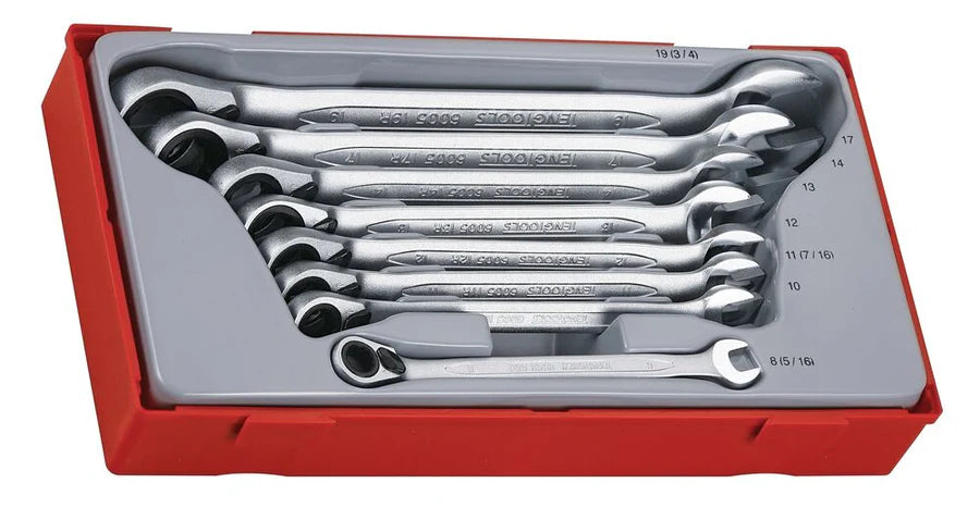 TENG TOOL Spanner Set Combn Rev Ratchet 8pcs