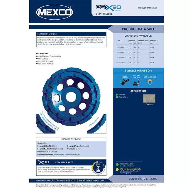 MEXCO 4.5IN DOUBLE ROW CUP GRINDER WHEEL