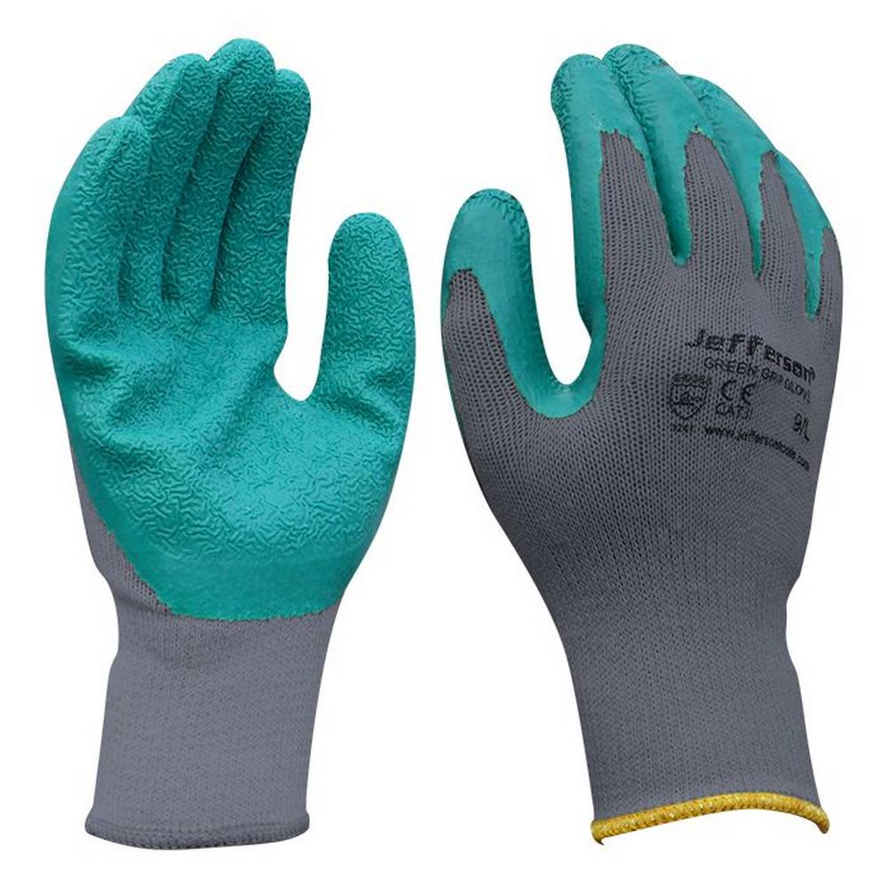 JEFFERSON GREY / GREEN GRIP GLOVES (10 PACK)