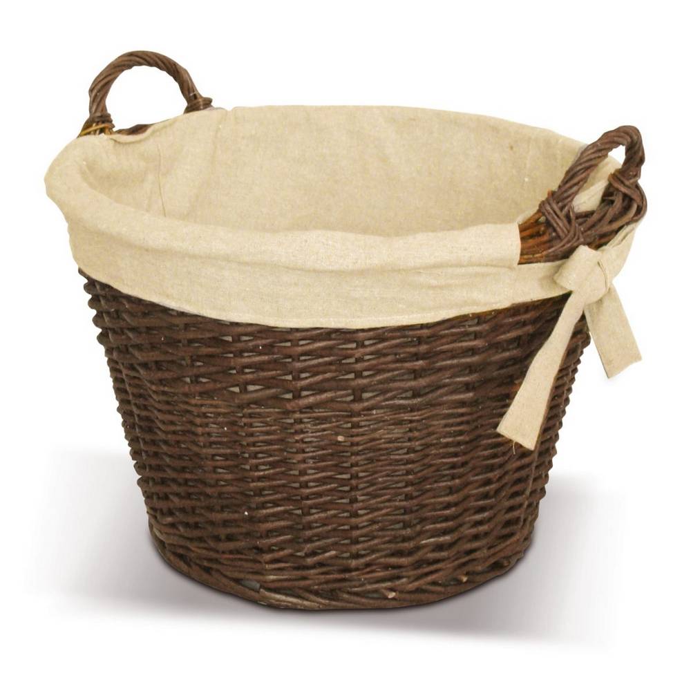 DE VIELLE NATURAL WICKER ROUND BASKET WITH CANVAS LINER