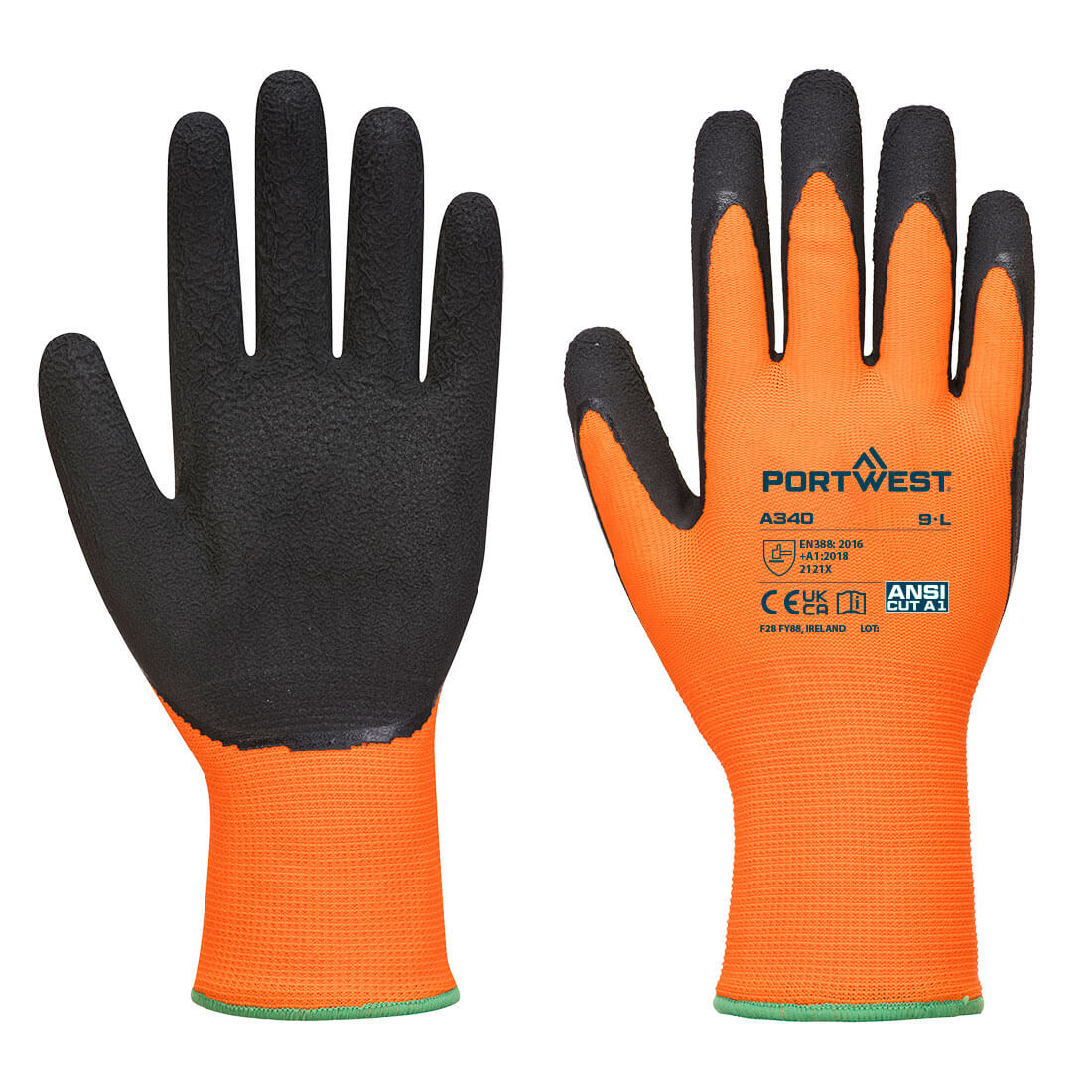 PORTWEST HI VIS GRIP GLOVE - LATEX - ORANGE