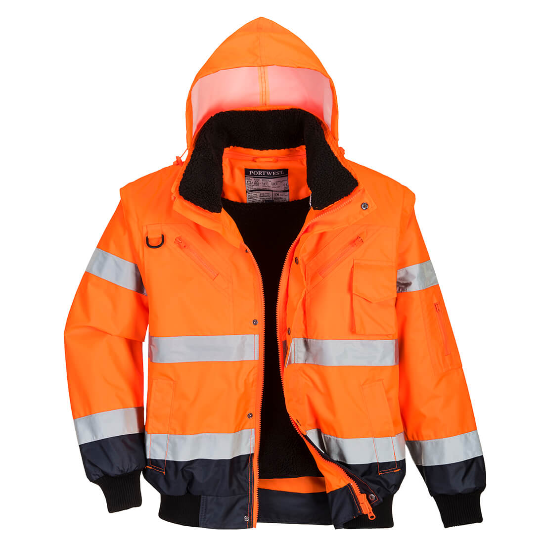 PORTWEST HI VIS CONTRAST BOMBER 3 IN 1 ORANGE / NAVY