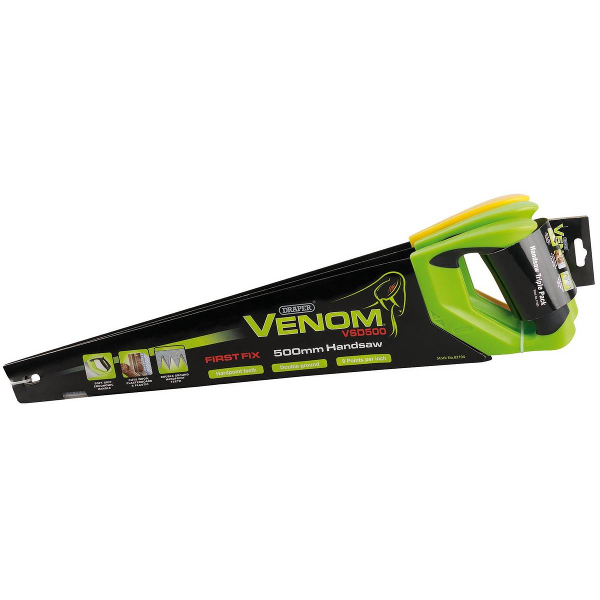 DRAPER VENOM&#174; 1 X FIRST FIX & 2 X SECOND FIX DOUBLE GROUND HANDSAWS, 500MM