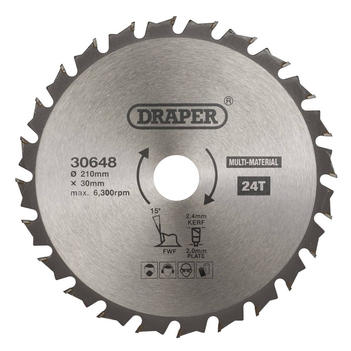 DRAPER TCT MULTI-PURPOSE CIRCULAR SAW BLADE, 210 X 30MM, 24T