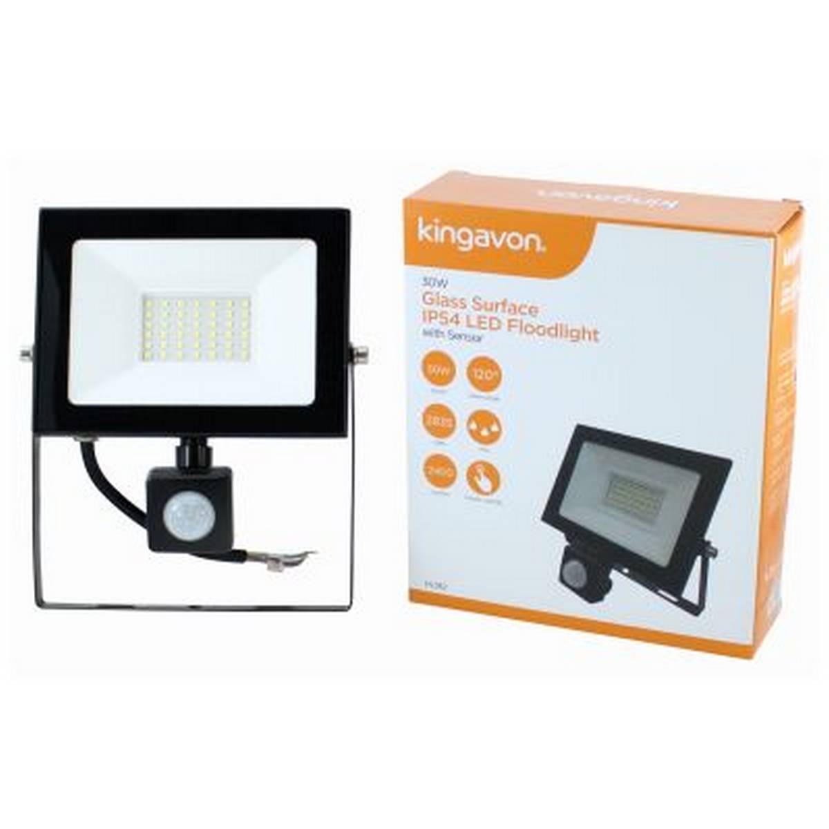 KINGAVON 30W GLASS SURFACE IP54 LED FLOODLIGHT WITH SENSOR BB-HL182